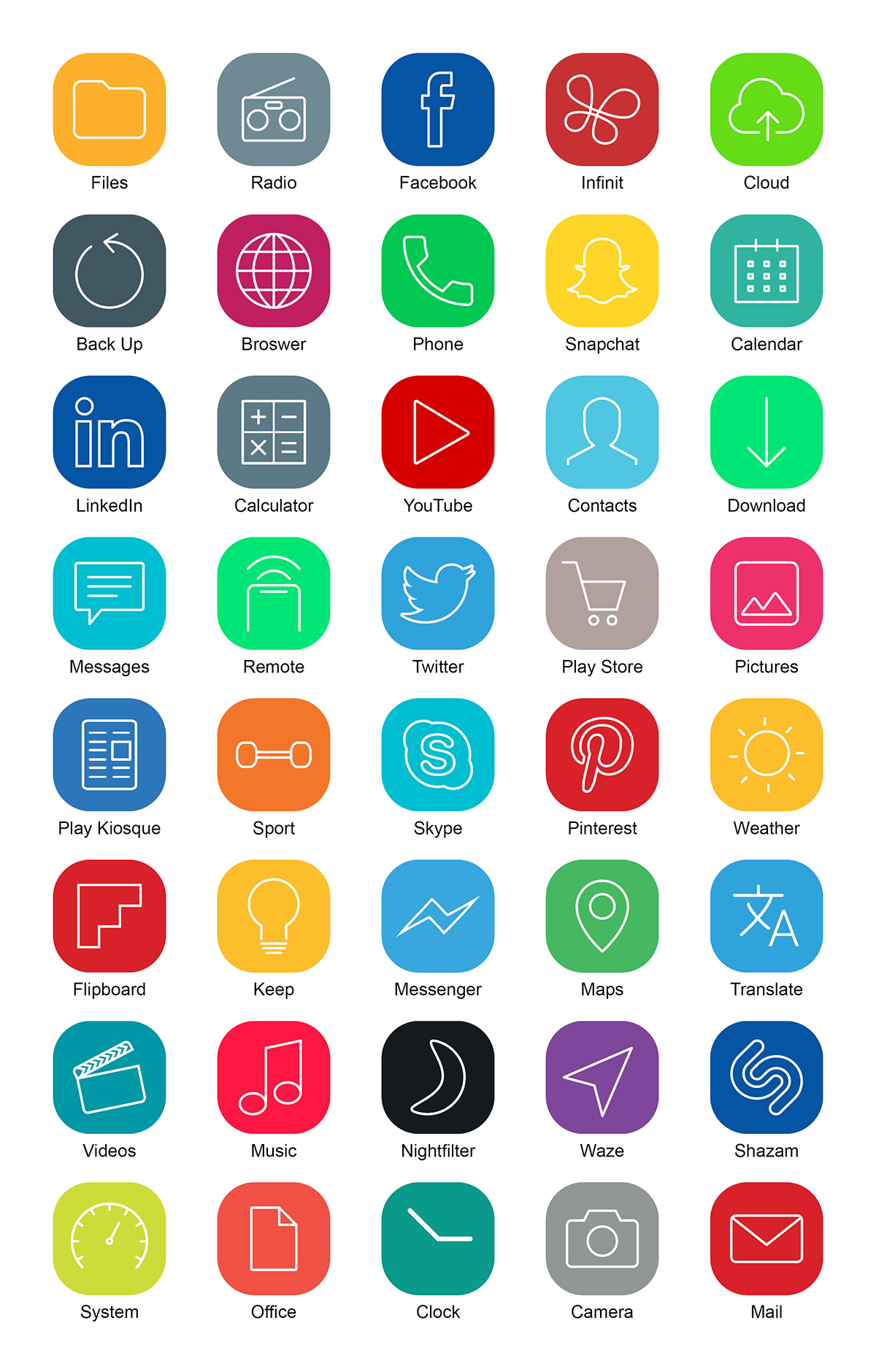 Icon icone apps android minimal colorful flat outlined pictogram ios