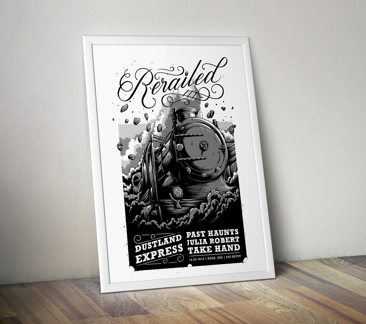 Steam train smoke coal express vintage digital social media gig poster lettering Handlettering print detailed