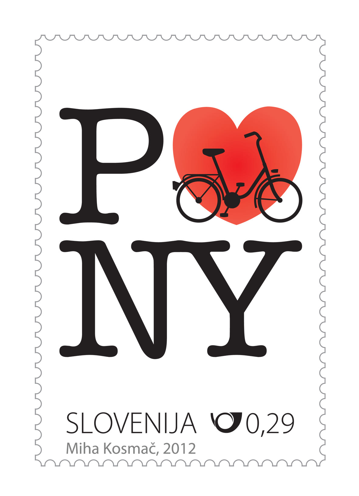 miha  kosmač post stamp slovenia Love pendant pony Bike new year