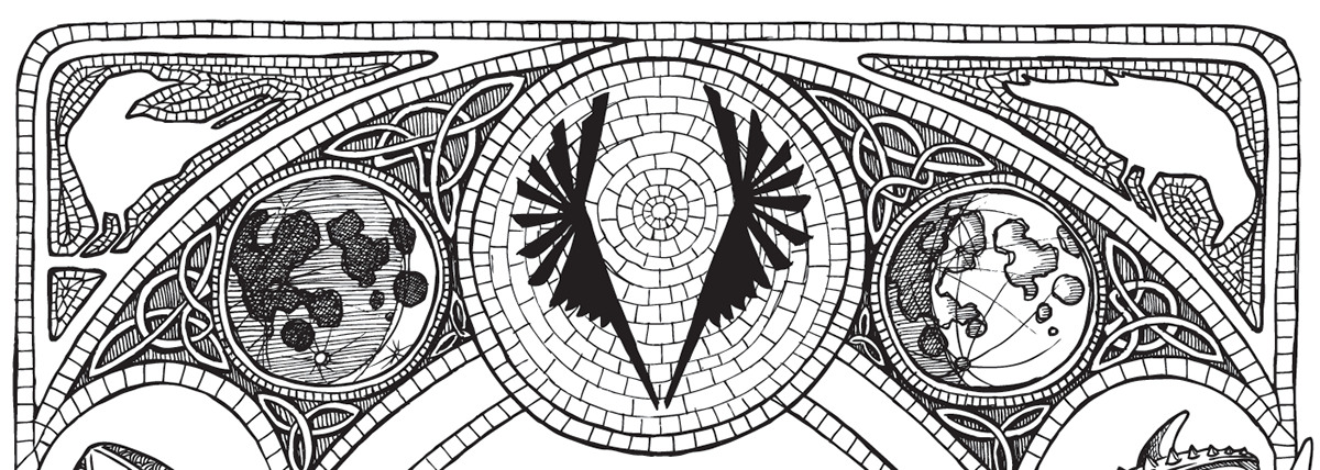 viking  valhalla  etching valkyrie ink fine-liner detail  mosaic Norse poster  border