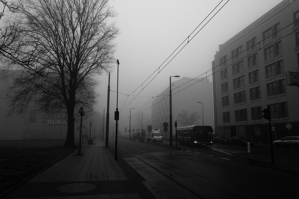 black and white city Street