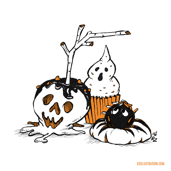 Halloween skeletons pumpkin trick or treat inktober pen and ink Character design  ILLUSTRATION  Holiday concept art