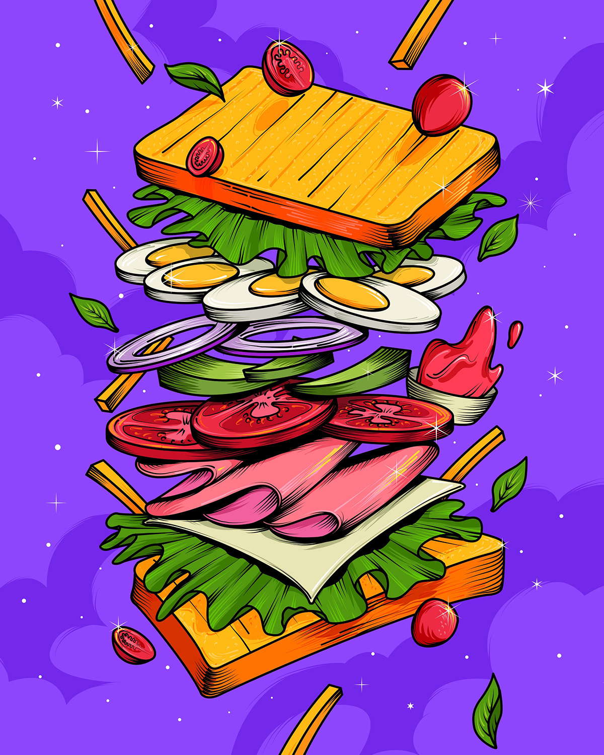 burger Digital Art  Food  ILLUSTRATION  India sajid sandwich vector vectornator waffle