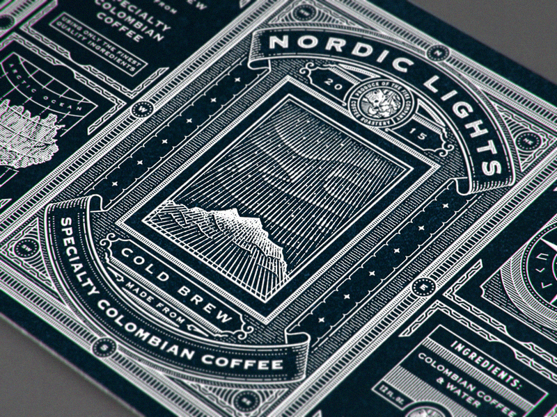 Northern Lights Aurora Borealis monogram etching engraving vintage
