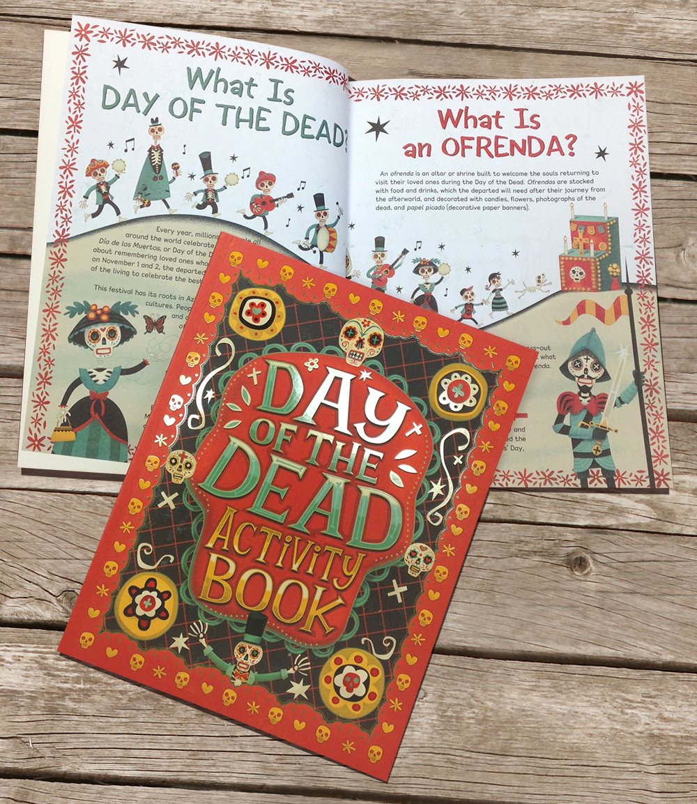day of the dead dia muertos book activity PUBLISHED skulls Fun whimsical HAND LETTERING type illustrated