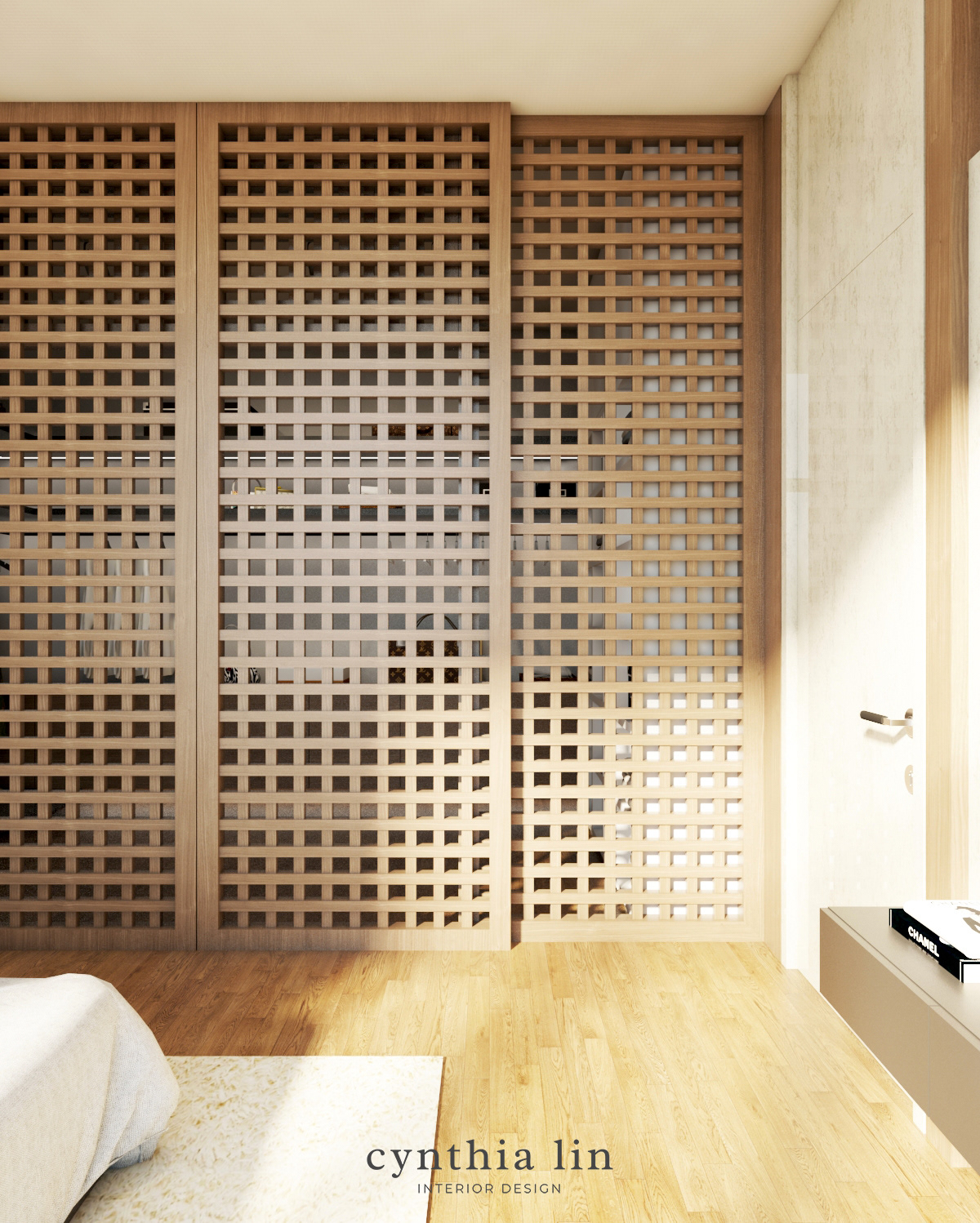 bedroom indonesia interior design  jakarta residential SketchUP vray walk-in closet webbing wooden