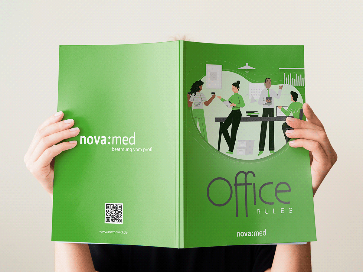 Booklet brochure brochure design company rules magazine nova med Office Brochure office rules illustrated brochure