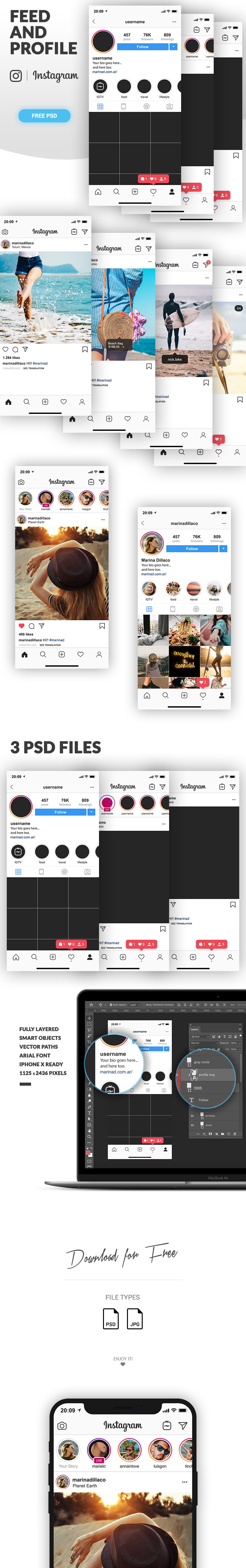 Download FREE Instagram Feed and Profile PSD UI iPhoneX ready on ...