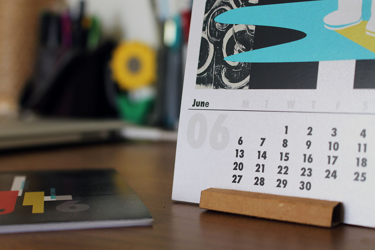 calendar calendar design 2016 Calendar printmaking mono print digital print graphic design  table top calendar urban lifestyle