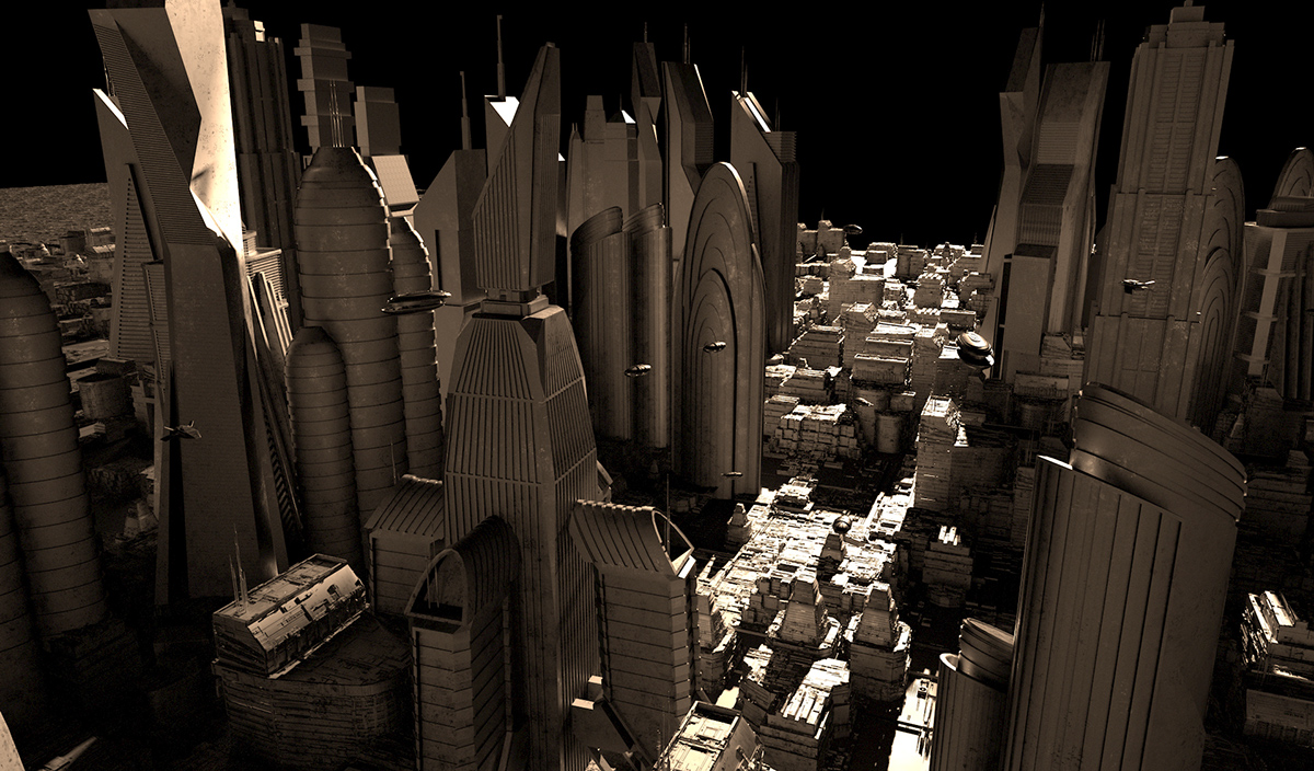 pikdrei 3D Mattepainting city futuristic foggy skyline