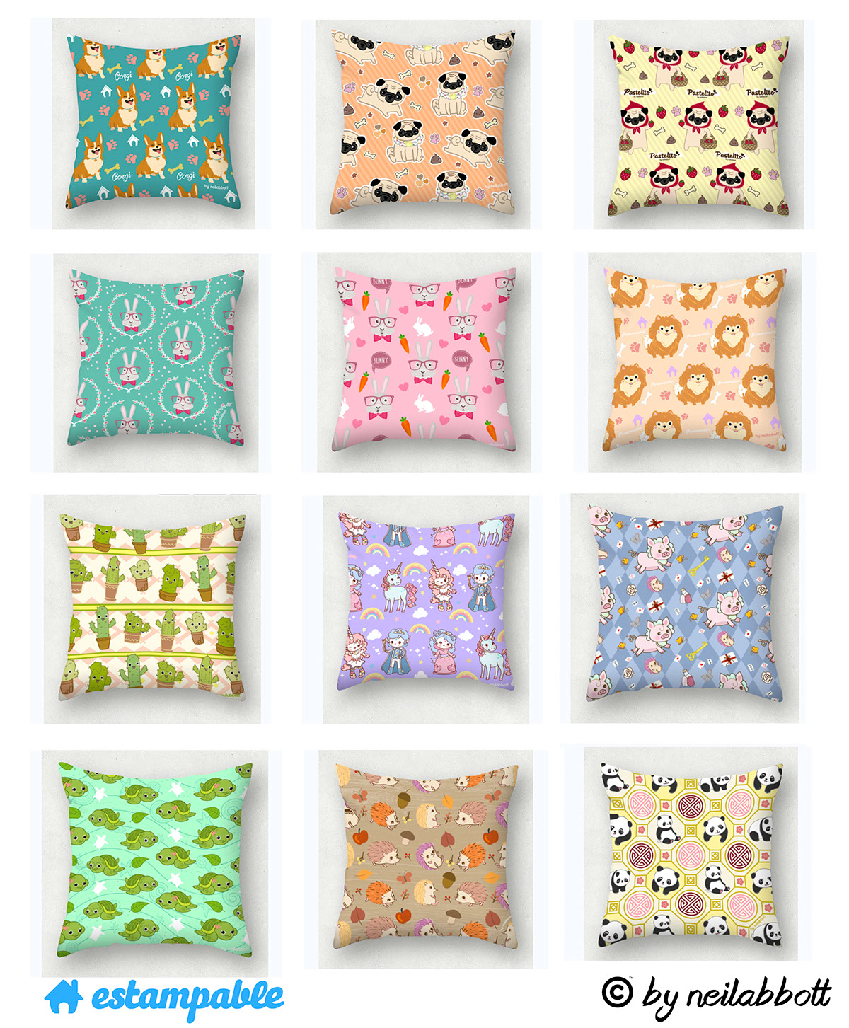 pillow cojind Diseños Ondina personajes characters cute kawaii Patterns estampados