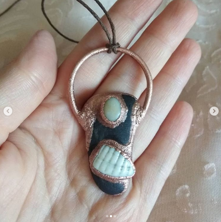boho copper electroforming handmade jewellery Nature Shells stones