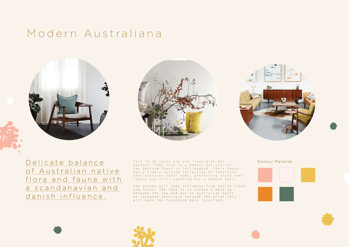 Australian Flowers Flora textile design  upholstery student interior pattern scandanavian European