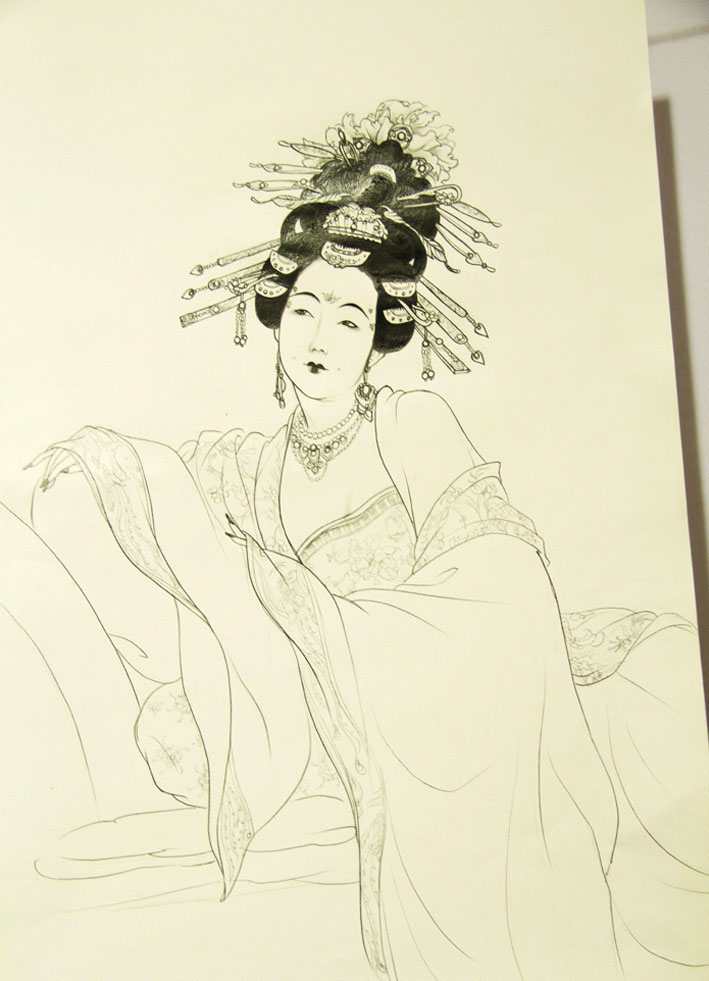 Classic Paiting chinese traditional line pencil sketch Ancient beauty aristocratic linear art history