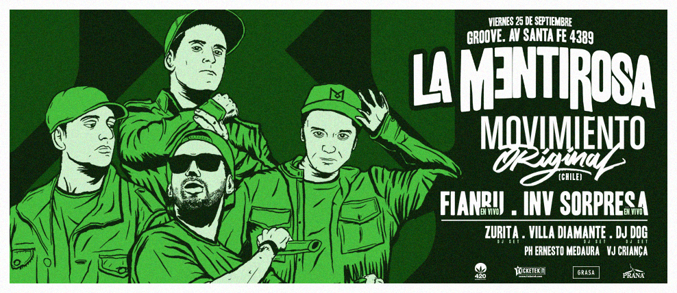 Emanero fianru movimiento oringinal crew la mentirosa rap hip hop dog flyer design poster green