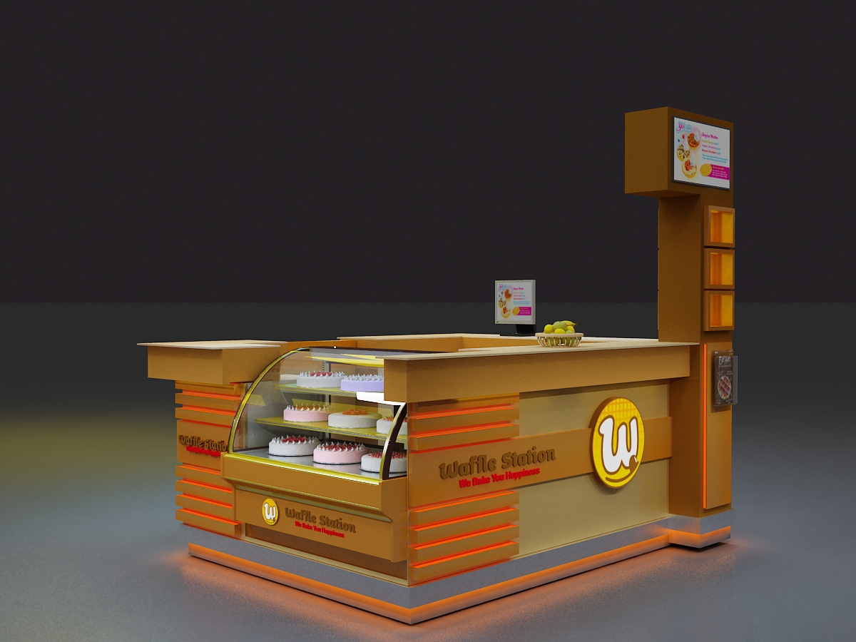 Waffle Station kiosk Kiosk booth Stand design 3D 3dmax ice cream