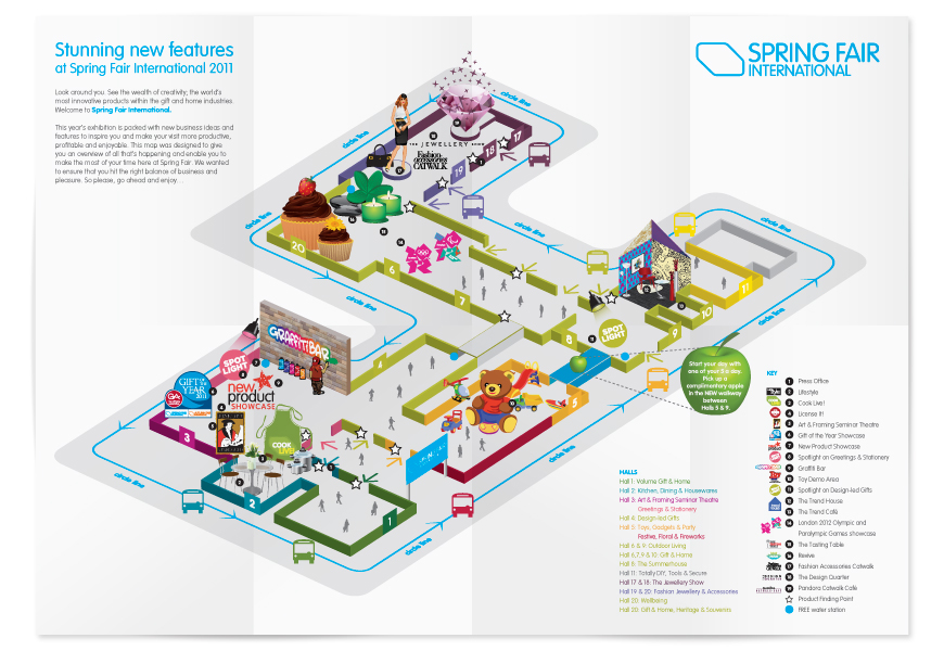 map Guide pocket guide Show Exhibition  3d perspective icons vibrant information graphics