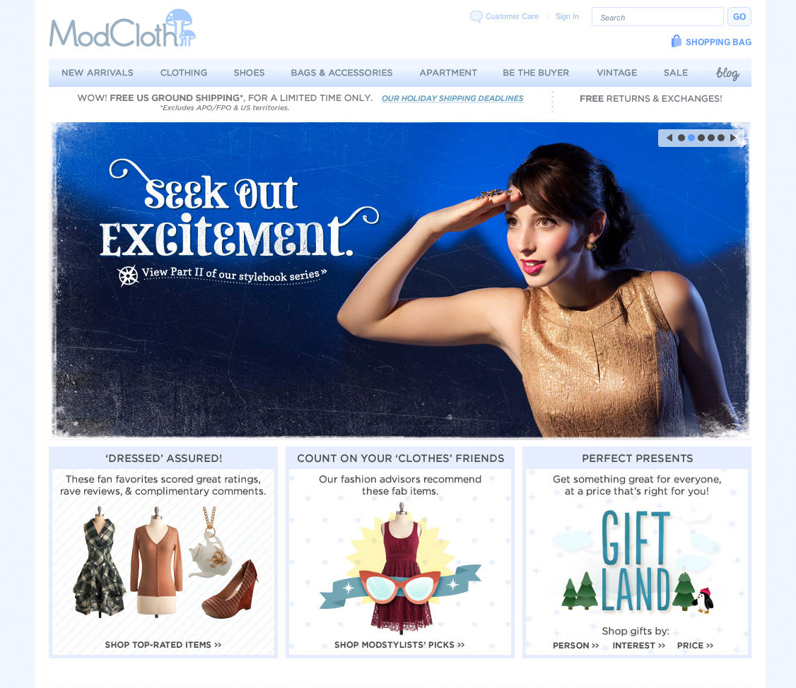 modcloth modcloth.com home page interactive e-commerce e-comm merchandising marketing  