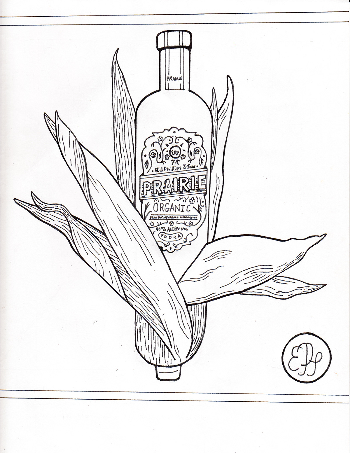 hand drawn ad booze liquor alchohol bottle
