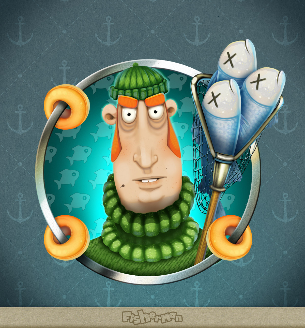slot games slot mobile iphone Fisherman ILLUSTRATION  design fish game Casino games game logo