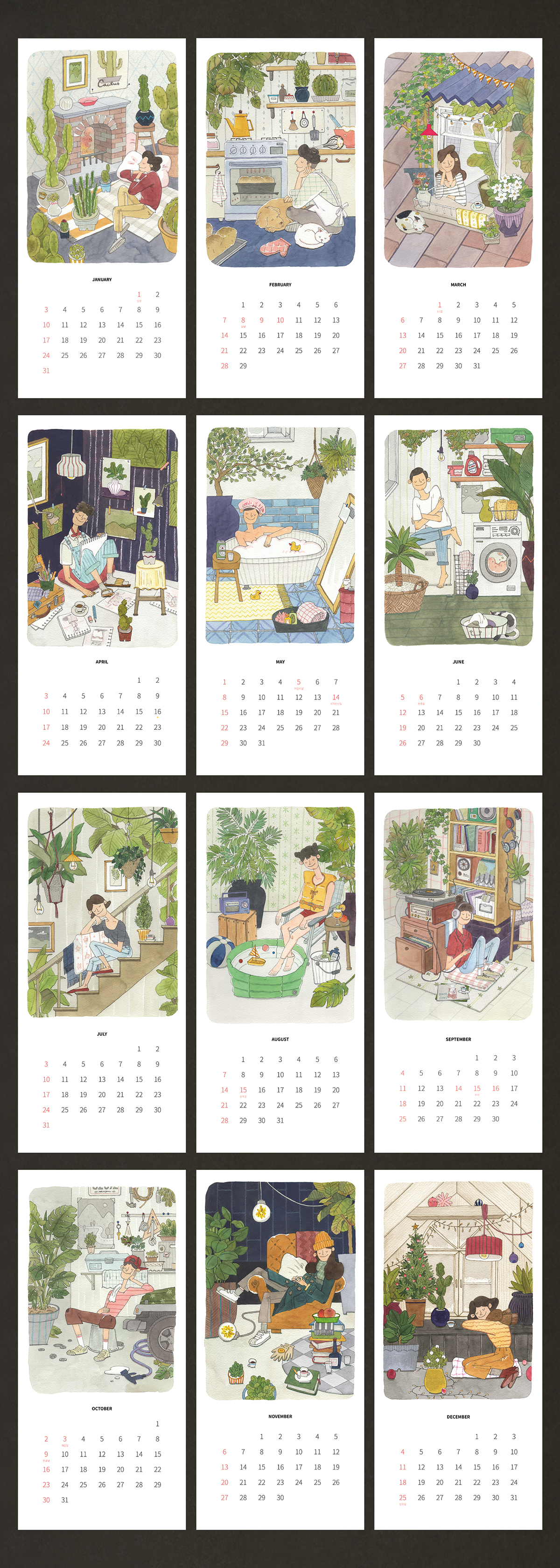 illustrations garden forest watercolor rest new year calendar calendar 2016
