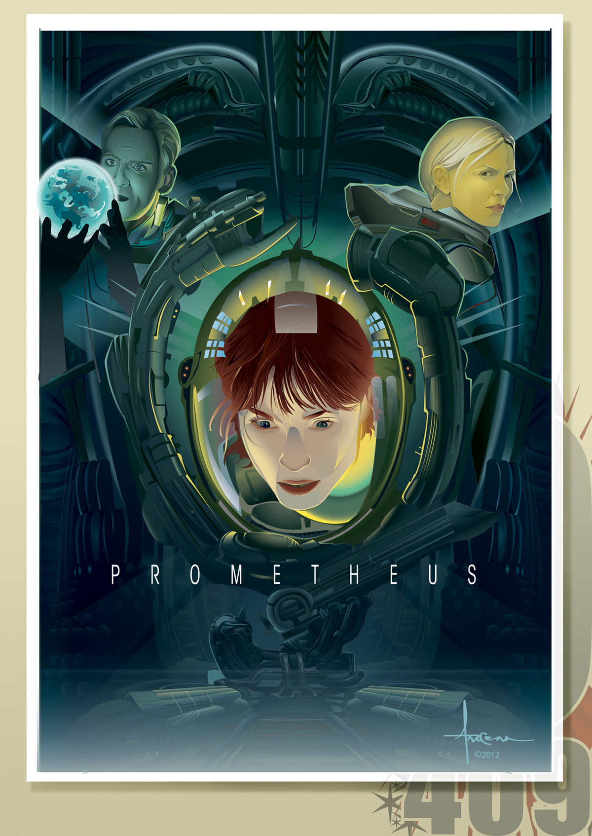 orlando arocena olo409 vector Illustrator Prometheus alien Ridley Scott charlize theron sci-fi horror movie poster