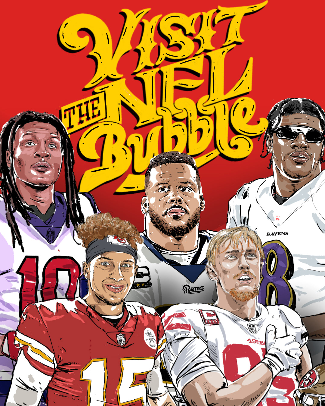 comic art Editorial Illustration National Football League nfl nfl 2021 NFL Illustration portraiture art Sports Illustrated superbowl vintage sports