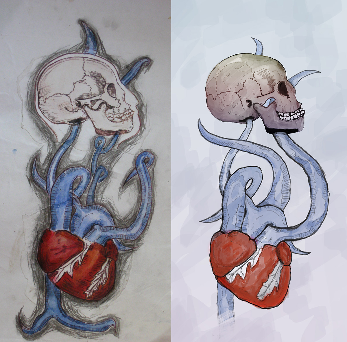 digital painting skull human heart wacom emo