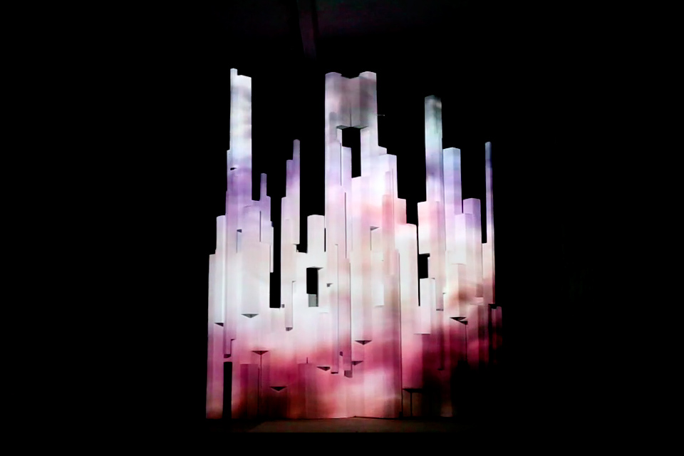 video mapping sculpture Audiovisual piece Doors studio Fulgurances Event projection Landscape digital iceberg