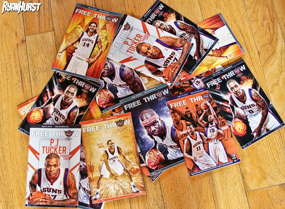 Phoenix Suns  phx michael beasley game program game programs free throw cover covers ryan hurst rhurst  NBA Basketball