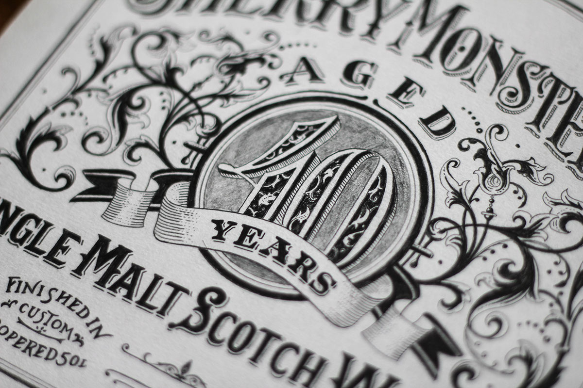 type vintage heritage Retro decrorative detail filigree lettering letters Whisky Whiskey alcohol bottles design Classic