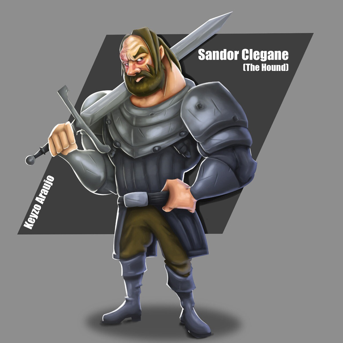 cartoon digital illustration art Drawing  Character design  Digital Art  ILLUSTRATION  Game of Thrones got The Hound