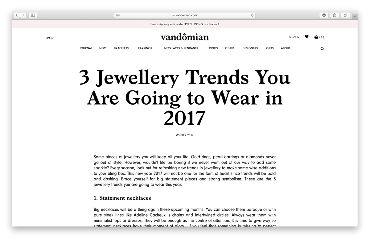 vandômian jewelry Jewellery design Web Website e-commerce Shopping women