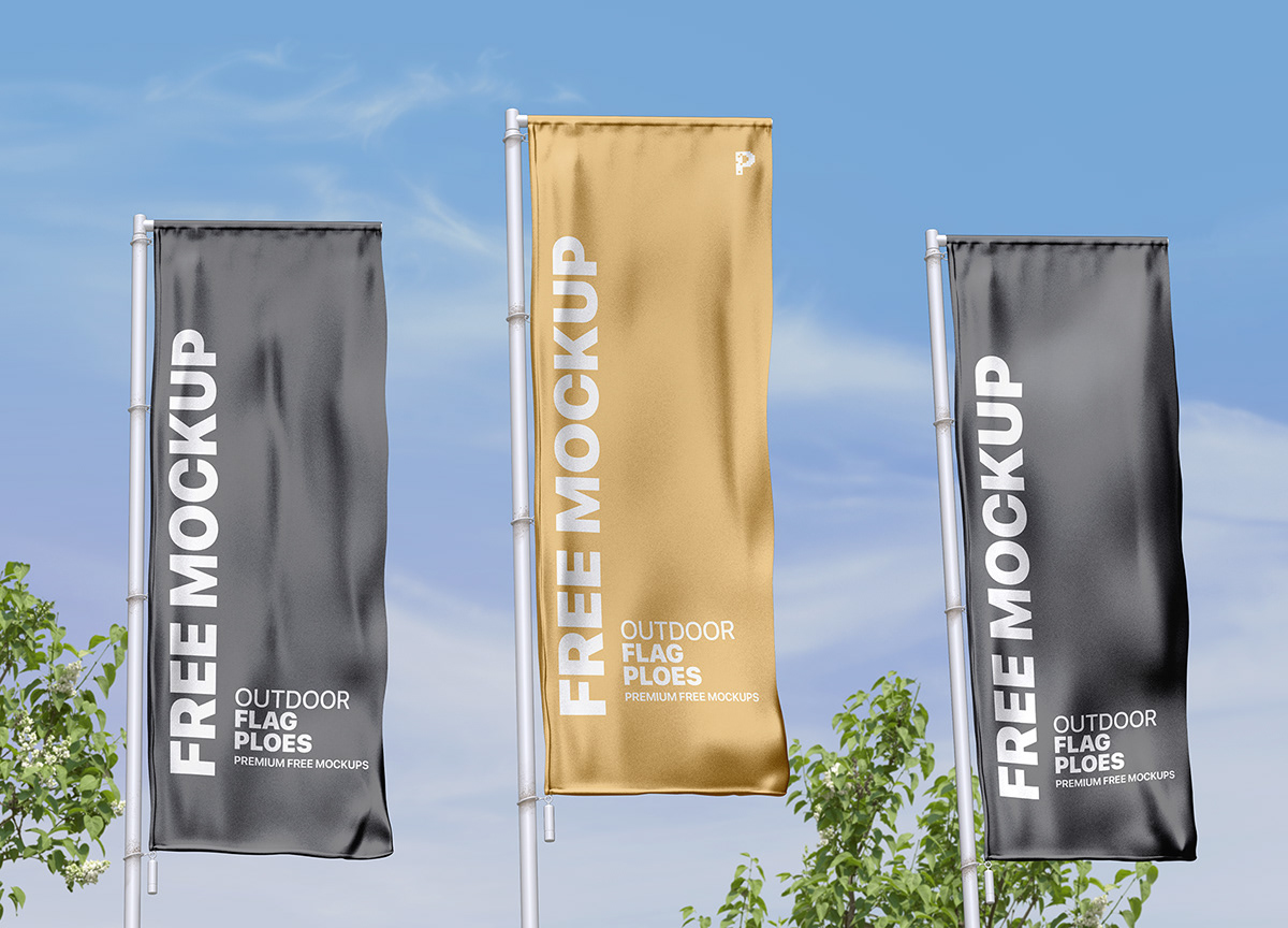 Advertising  banner branding  design flag free mockup  Outdoor Pole psd template vertical
