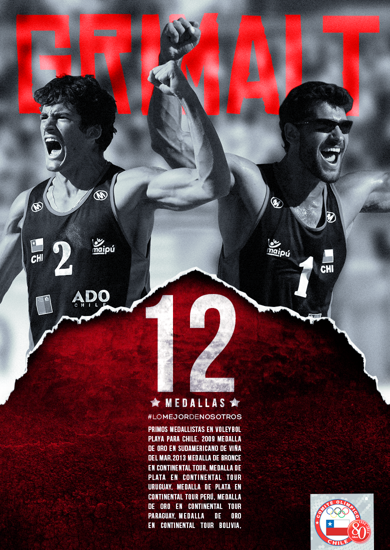Equipo de Chile chile olimpicos deporte olimpiadas medallas homenaje cartel rojo tipografia