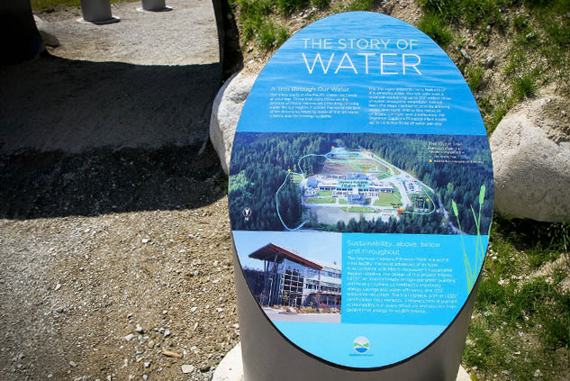 Signage signage design interpretive graphics Exhibit graphics environmental graphics water seymour Capilano water filtration plant vancouver british columbia Canada the sum the sum communications TH= SUM Outdoor outdoor signage wayfinding