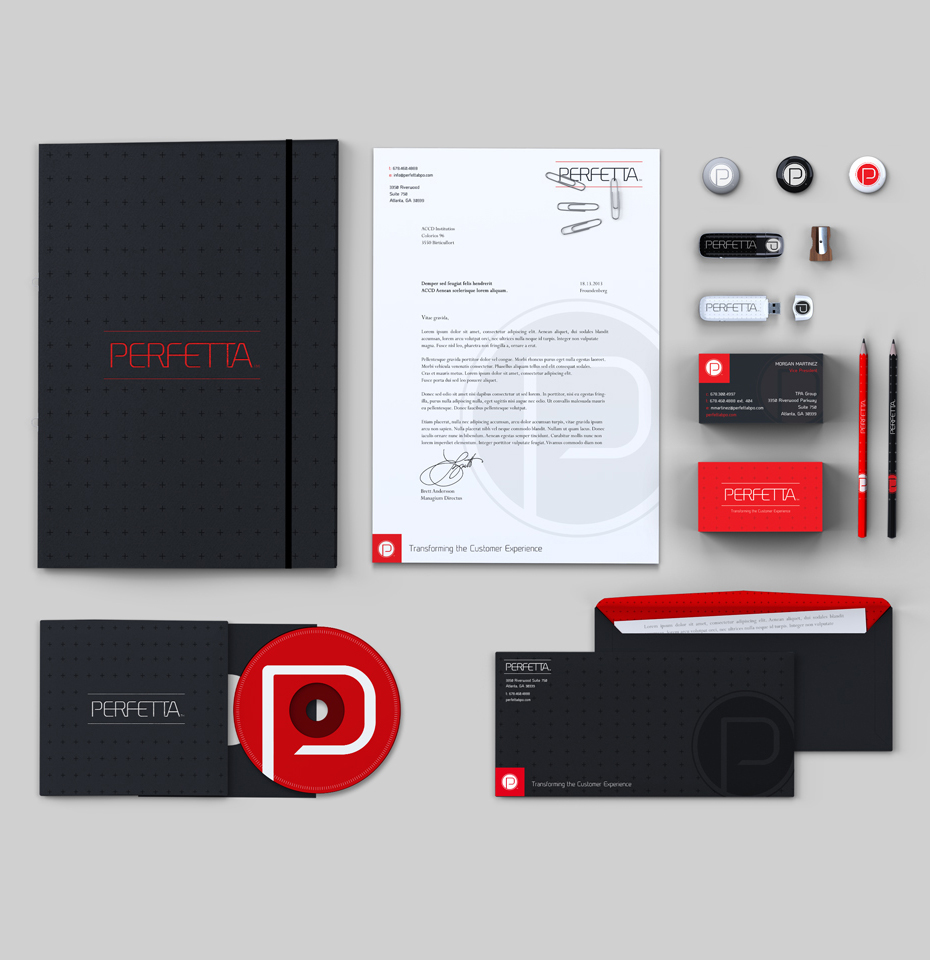 logo perfetta wordmark Client perfection perfetta bpo Business Cards packaging design