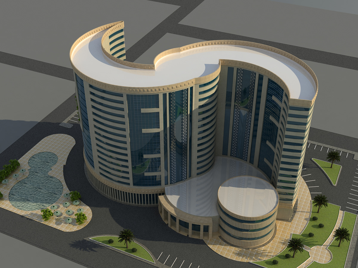 hotel 3D MAX Architectural Visualisation vray relastic Saudi arabic exteriro Day Elevation modern glass vis arch