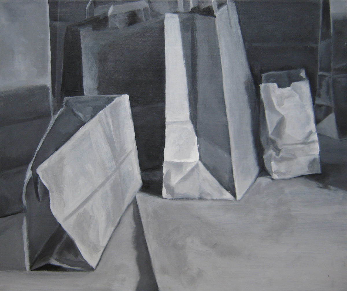 cal poly beginning painting Parking Garage self portrait still life Paper Bags color black and white