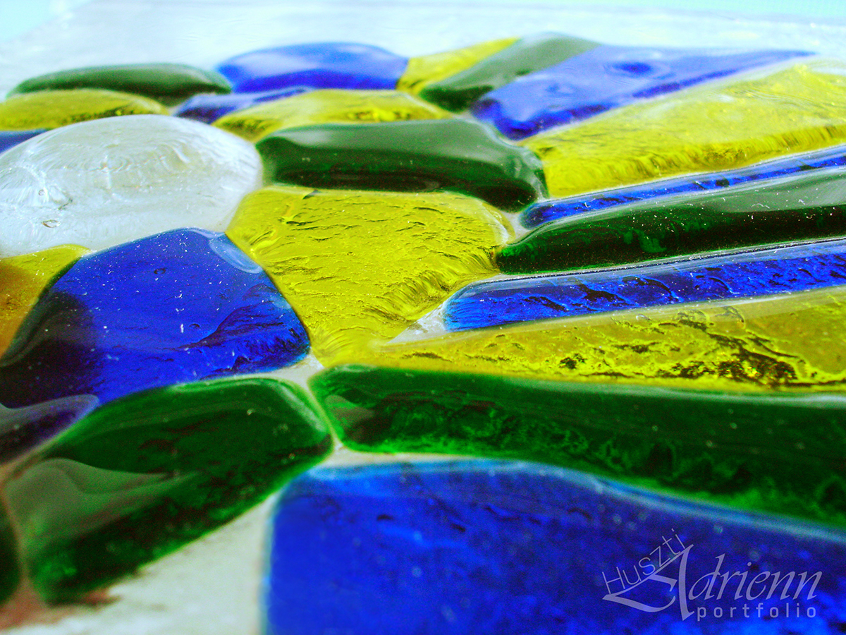 glass fusing sea  snail yellow blue green