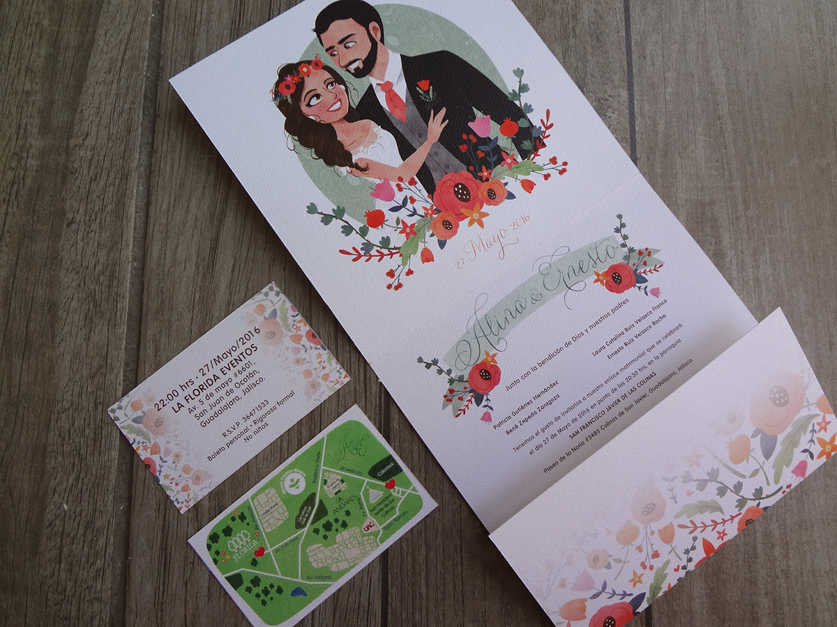 wedding Invitation bride groom characters couple flip flops postcard Love