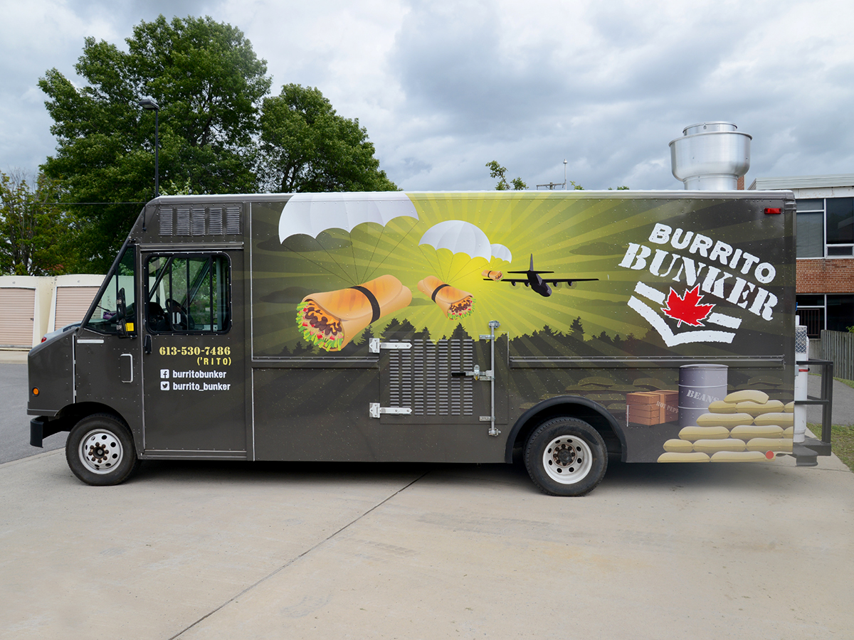 Food truck Van decal Truck Wrap Military camo stamp restaurant logo Food  Vehicle Design sandbag Burrito trendy Hipster