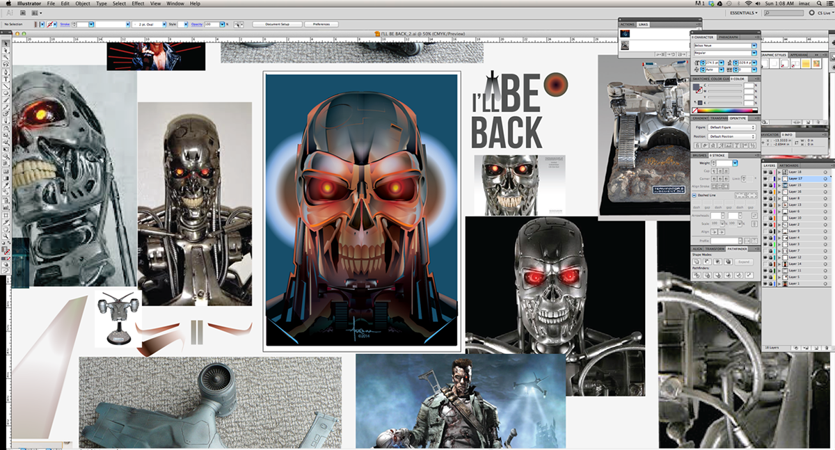 vector Illustrator orlando arocena arocena terminator movie poster skull chrome eyes robot