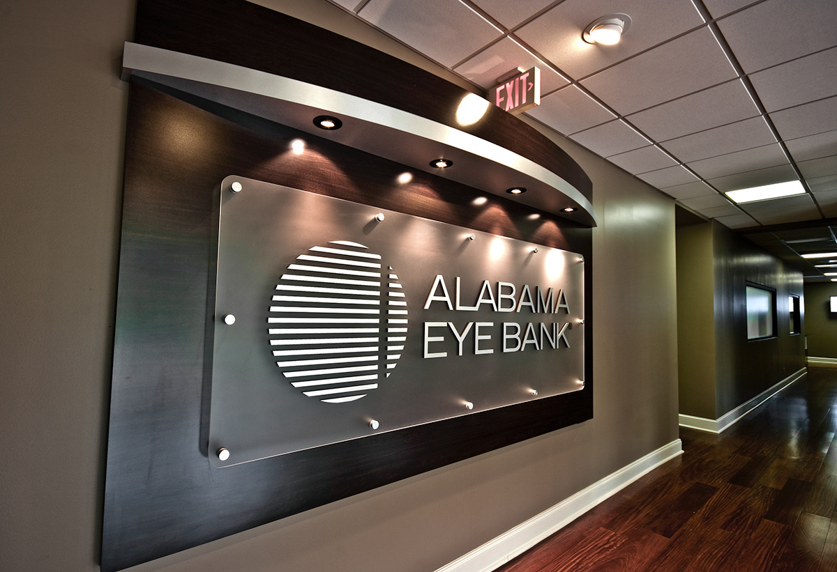 eye eye bank Interior Graphics Interior lighting sign graphic medical alabama donor reception