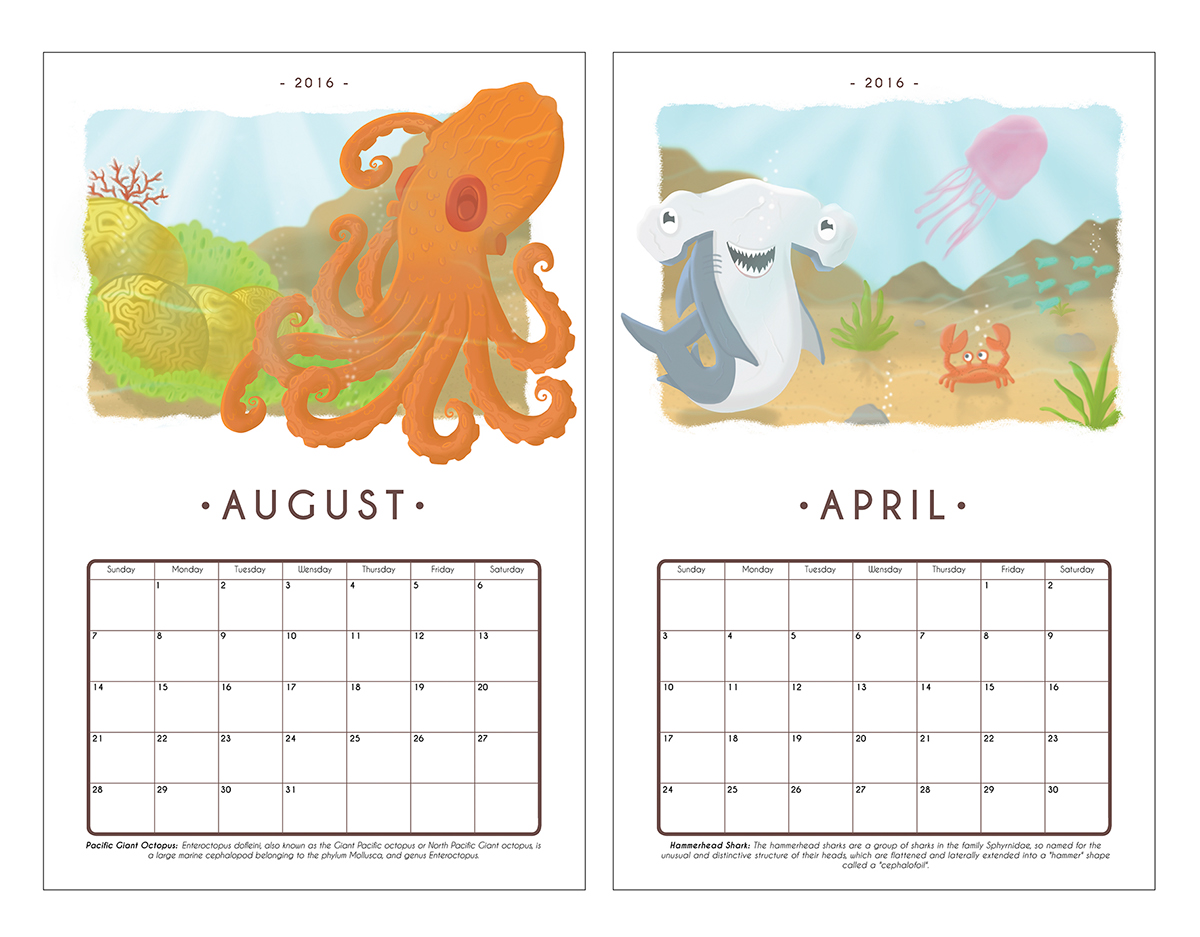 underwater shark octopus calendar