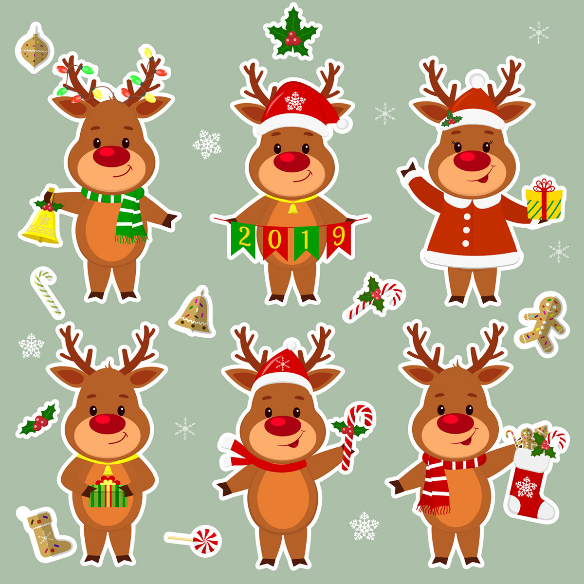 deer Christmas santa year new Holiday Character winter postcard congratulate