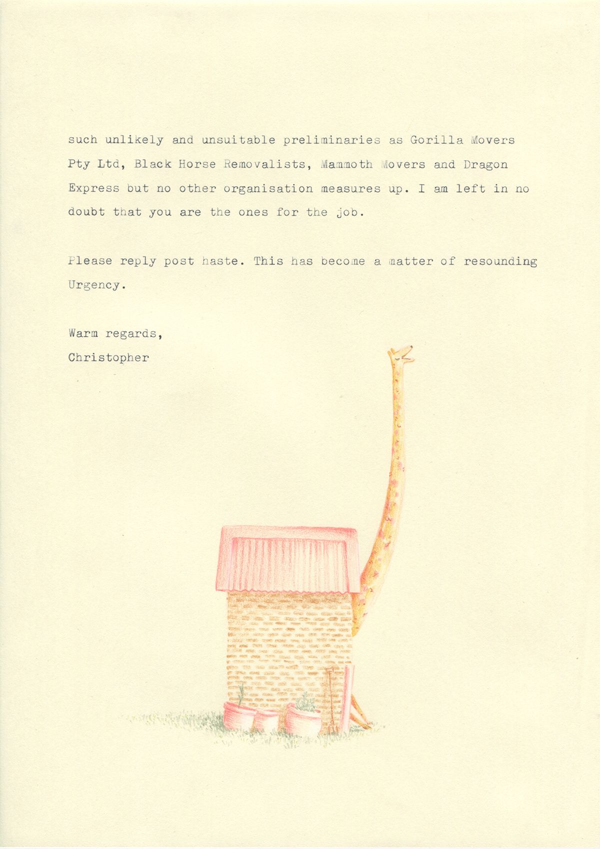giraffe removals letter ILLUSTRATION  Drawing  animals editorial