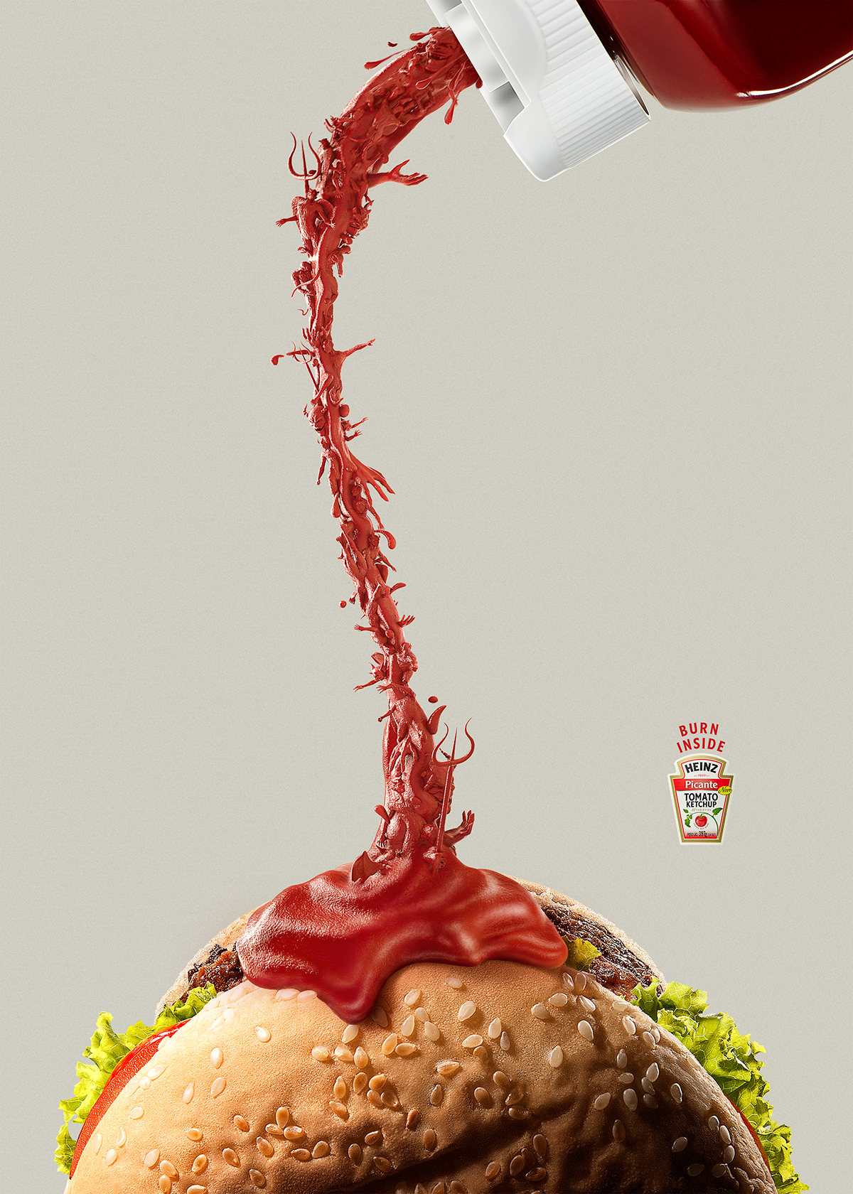 3D heinz ketchup pepper Chilli spice hot dog burger Demons hell Hot print CGI