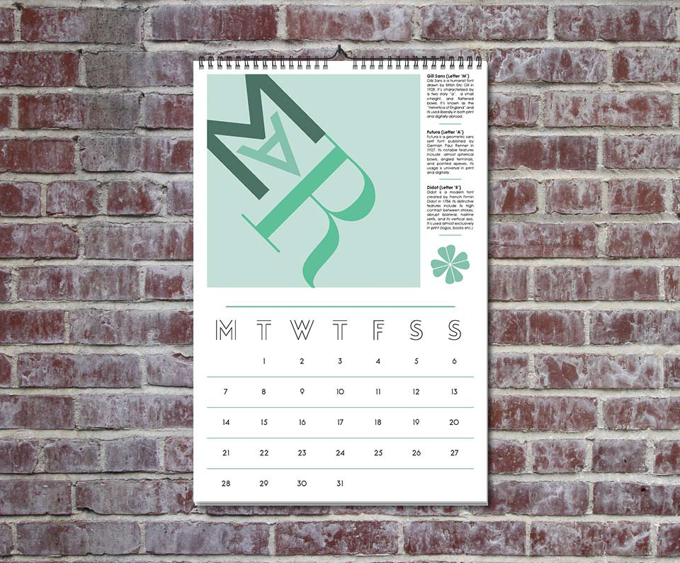 calendar 2016 Calendar Type experiment information design