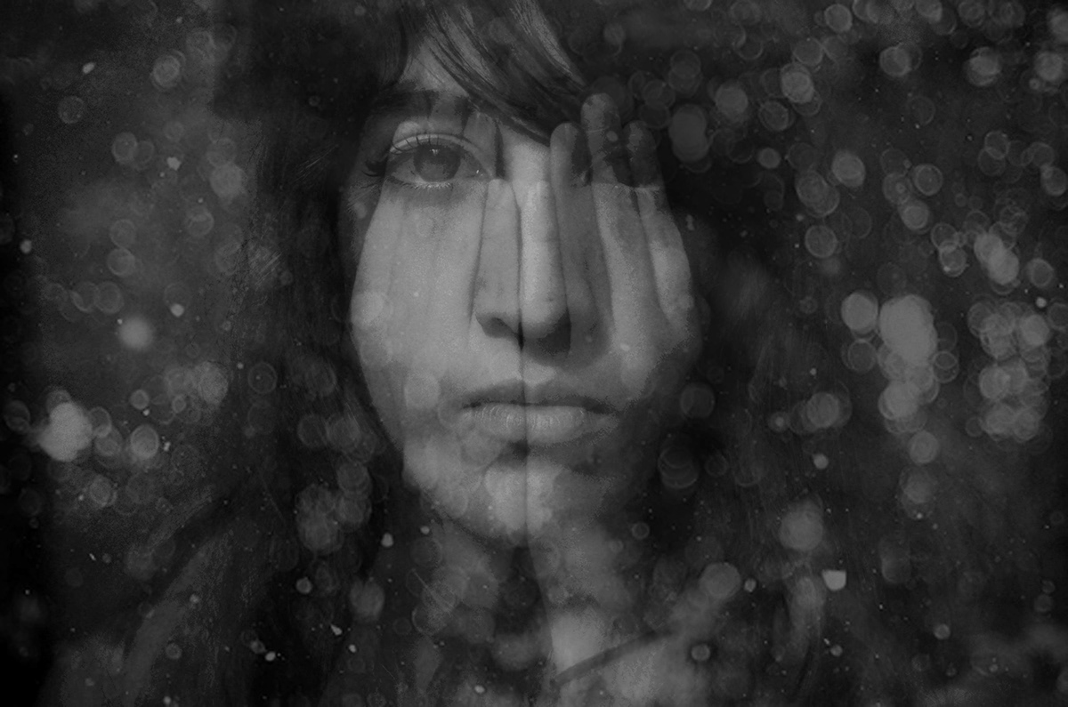 black and white self portrati double exposure  textures